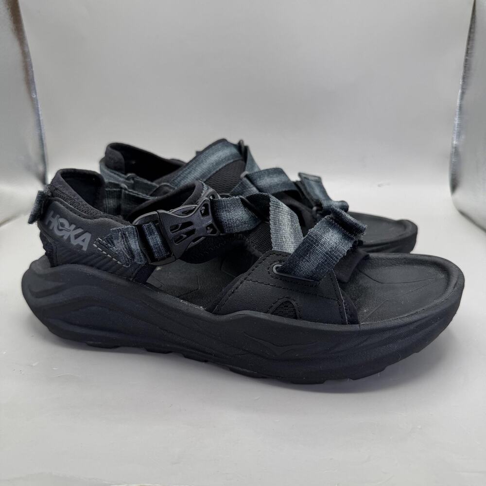 Hoka One Infini Hike TC Sandals Shoes Womens Size 9 Black Vibram Trail Hiking